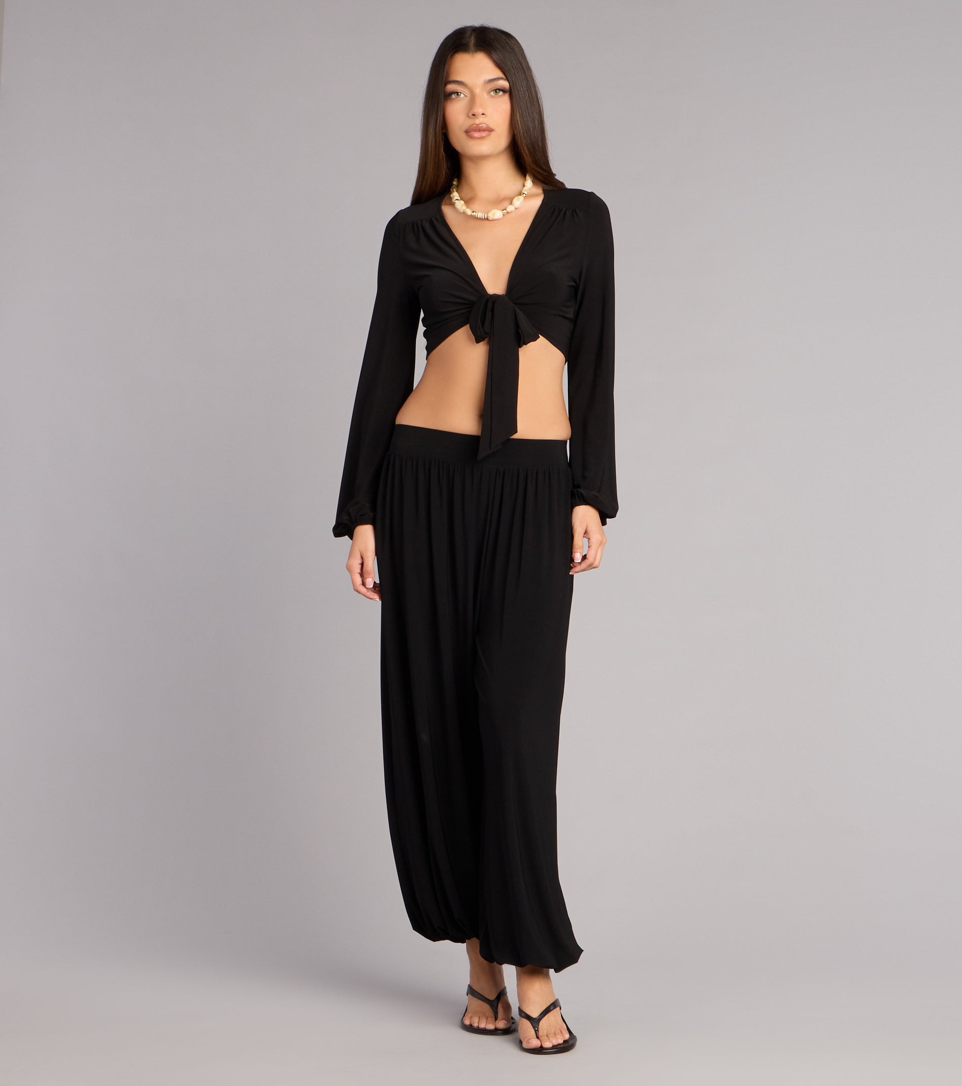 Weekend Mood Long Sleeve Tie-Front Crop Top | Windsor