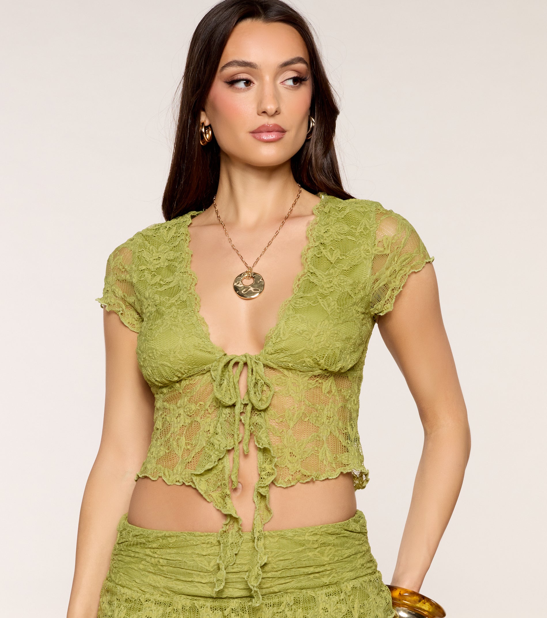 Flirty Edge Lace Ruffle Tie-Front Top | Windsor