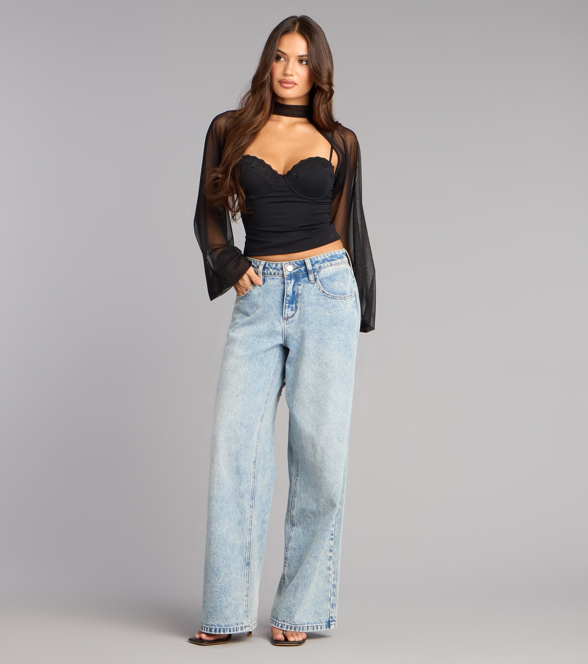 Sheer Drama Mesh Long Sleeve Topper | Windsor