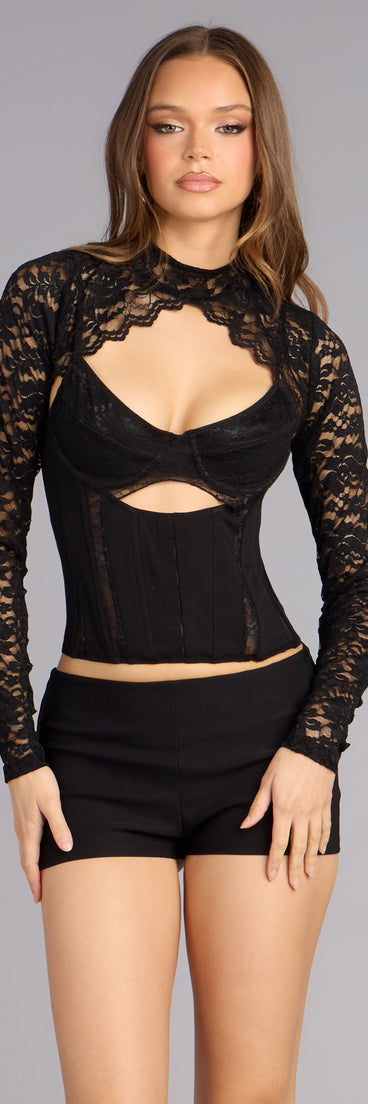 Sultry Attitude Lace Long Sleeve Topper