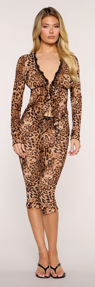 Wild Card Leopard Print Mesh Tie-Front Top