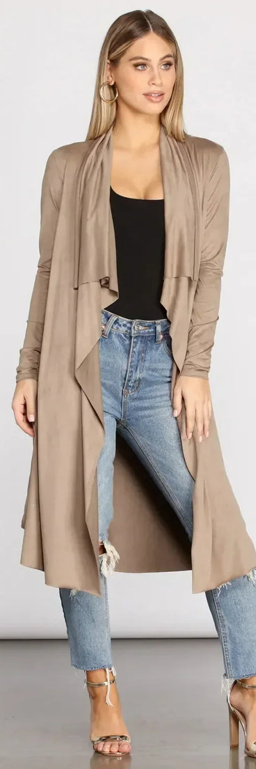 On The Town Suede Trench