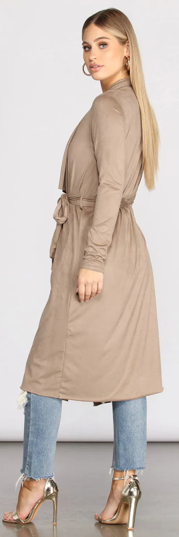 On The Town Suede Trench