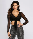 You'll Mesh Me Tie Front Top