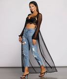 Mesh Tie Waist Long Duster
