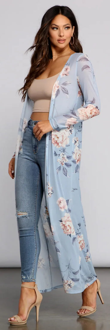 Floral Beauty Mesh Long Sleeve Duster