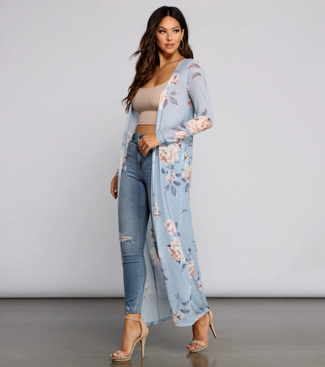 Floral Beauty Mesh Long Sleeve Duster