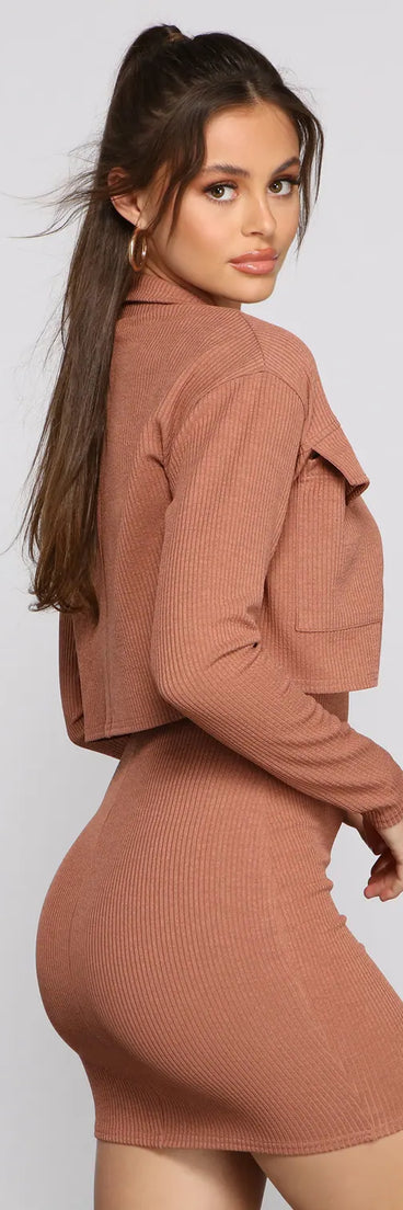 Casually Chic Ribbed Knit Cropped Jacket