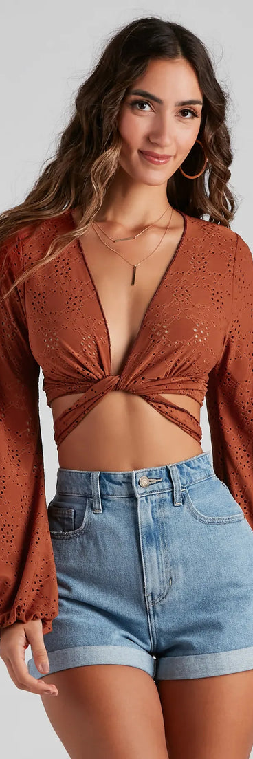 Sweetest Frame Eyelet Tie-Front Top