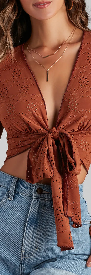 Sweetest Frame Eyelet Tie-Front Top