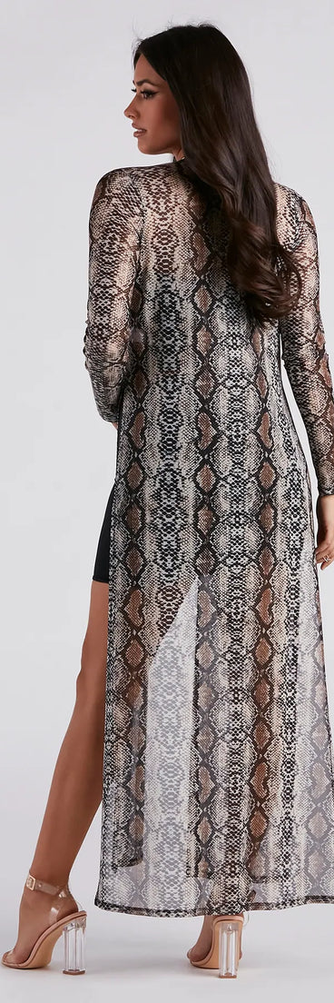 Sultry Slither Mesh Snake Print Duster
