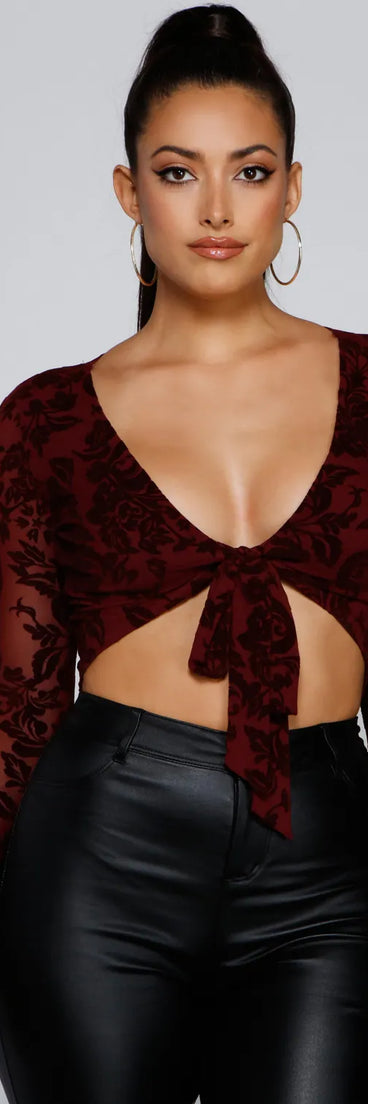 Fancy Me Velvet Burnout Tie-Front Top