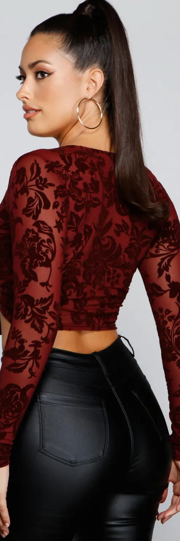 Fancy Me Velvet Burnout Tie-Front Top