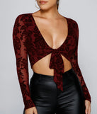 Fancy Me Velvet Burnout Tie-Front Top
