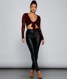 Fancy Me Velvet Burnout Tie-Front Top