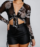 Chic Dragon Print Tie-Front Top