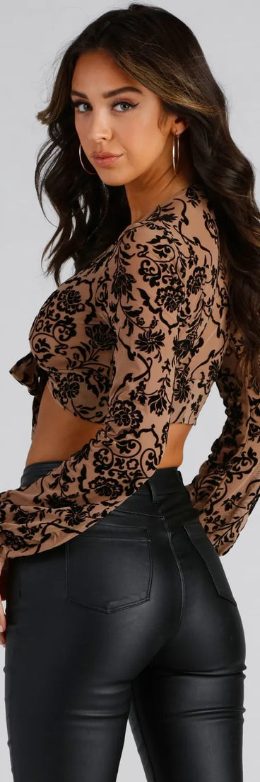 Chic Velvet Burnout Tie-Front Top