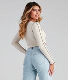 Trendy Ribbed Knit Tie-Front Top