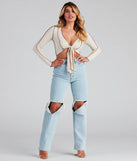 Trendy Ribbed Knit Tie-Front Top
