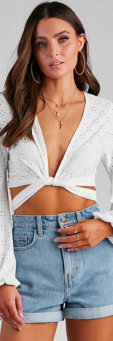 Step Aside Eyelet Tie-Front Top