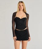 Sheer Mesh Flared Sleeve Bolero, a trendy black addition to women's going-out outfits, is ideal for Christmas party outfits, chic NYE attire, or winter night-out looks that keep you on-trend!
