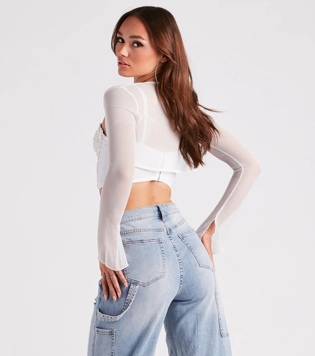 Sheer Mesh Flared Sleeve Bolero | Windsor