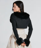 Get ready for any event with the Exclusive Chic Faux Fur Long Sleeve Bolero in black, an essential start to creating a versatile outfit for women for parties, cocktail hours, or bachelorette events.