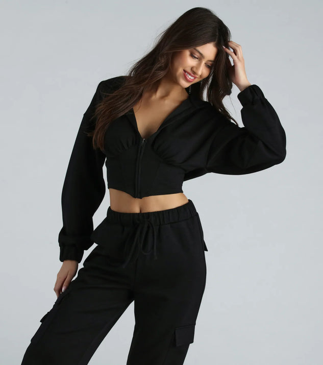 HOT Waist Corset Cropped Hoodie Looking Sweet Corset Crop