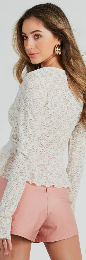 Boho Daze Long Sleeve Tie-Front Lace Top