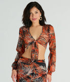 The Destined For Sun Tropical Mesh Tie Front Top in black with a modern design and trendy look is part of the latest women's tops collection to elevate your 2025 wardrobe.