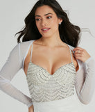 Celebrate in style with this stunning white going-out outfit essential, the Party Glow Glitter Mesh Bolero, featuring the latest statement-making details and a glamorous design perfect for any festive 2025 event.