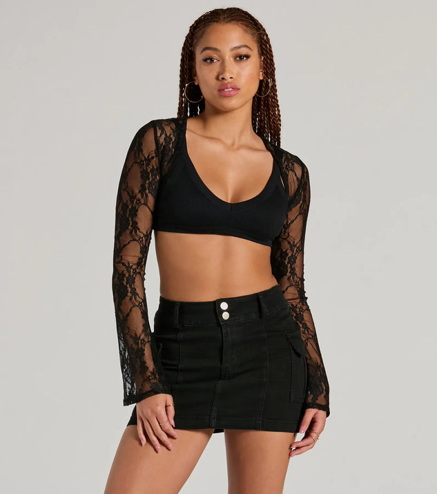 Wrap up in style with the In The Mood Long Sleeve Lace Bolero, a cozy black sweater for women designed for night-out looks, everyday outfits, or as a chic layering piece for the colder months.