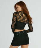 Stylishly Sheer Floral Lace Long Sleeve Bolero, a trendy black addition to women's going-out outfits, is ideal for party attire, chic concert outfits, or night-out looks that keep you on-trend!
