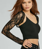 Complete your outfits with the Stylishly Sheer Floral Lace Long Sleeve Bolero, a black fashion jacket that adds stylish edge and versatile appeal.