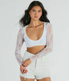 Upgrade your style game for 2025 with the Stylishly Sheer Floral Lace Long Sleeve Bolero in white, perfect for any fashion-forward wardrobe.