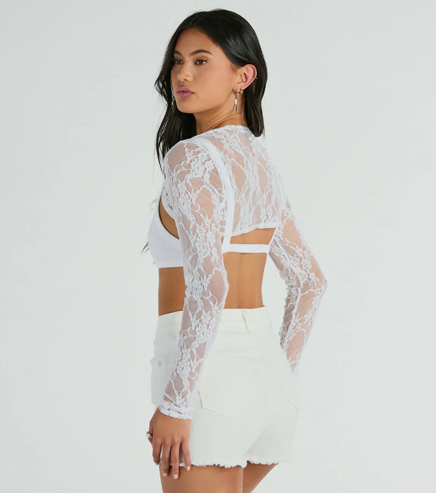 Stylishly Sheer Floral Lace Long Sleeve Bolero | Windsor