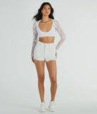 Stylishly Sheer Floral Lace Long Sleeve Bolero, a trendy white addition to women's going-out outfits, is ideal for party attire, chic concert outfits, or night-out looks that keep you on-trend!