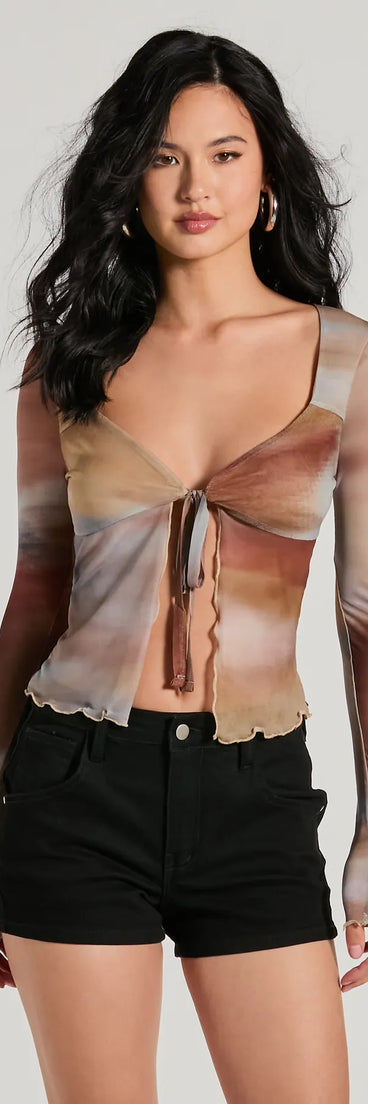 Dreamy Watercolor Mesh Tie-Front Top