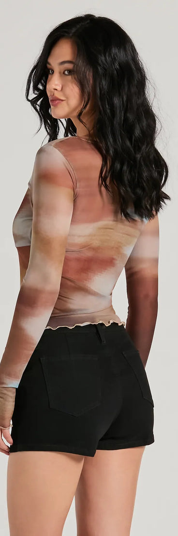 Dreamy Watercolor Mesh Tie-Front Top
