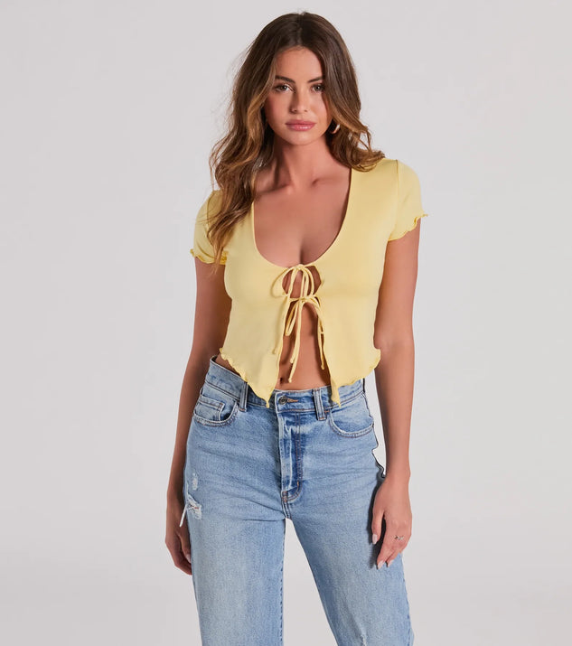 Somewhere Sweet Tie-Front Short Sleeve Crop Top | Windsor