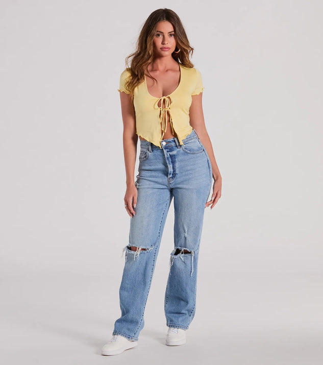 Somewhere Sweet Tie-Front Short Sleeve Crop Top | Windsor