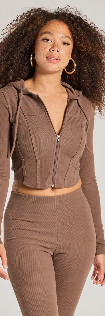 Get inspired with the Feelin' Comfy Ribbed Knit Fitted Hoodie, a feed-worthy brown piece that’s part of Windsor's updated and curated women’s clothing edit packed with must-have fall outfit ideas.