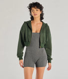 Complete your outfits with the Chill Zone Crop Hoodie With Pockets, a green fashion jacket that adds stylish edge and versatile appeal.
