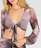 Stay on-trend this season with the Heavenly Match Floral Tie-Front Crop Top in brown, a must-have for creating stylish and effortless spring outfits for women.