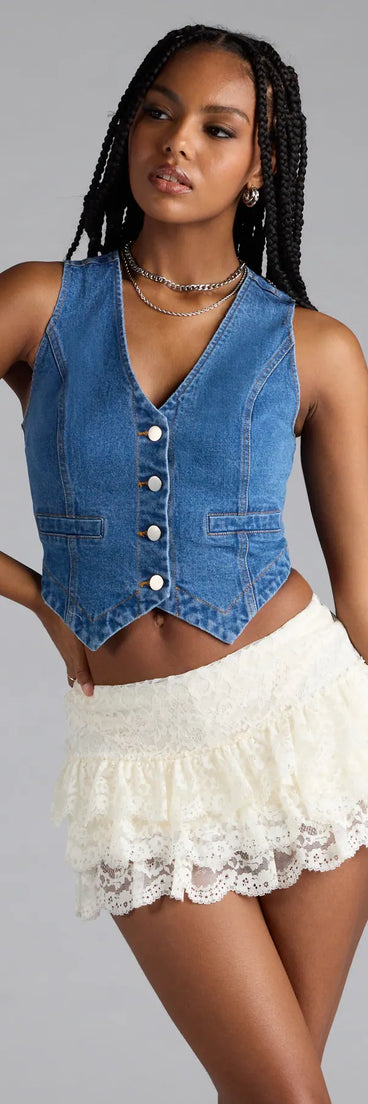 Add a stylish refresh to your look with the Hometown Cutie Button Denim Vest, a trendy top in denim blue made for easy styling for any vibe.
