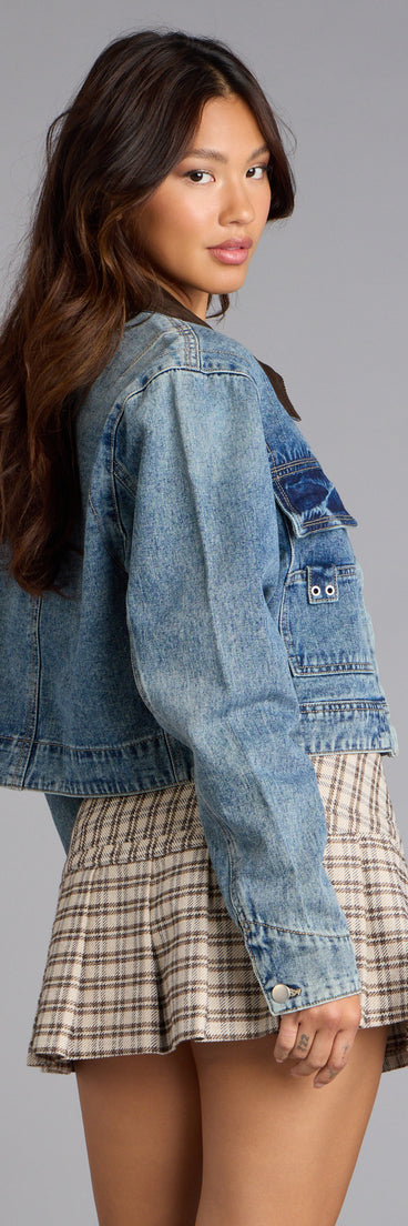 This piece brings trend-right energy to the Vintage Edge Corduroy Collar Denim Jacket, perfect for fall outfits that stand out.