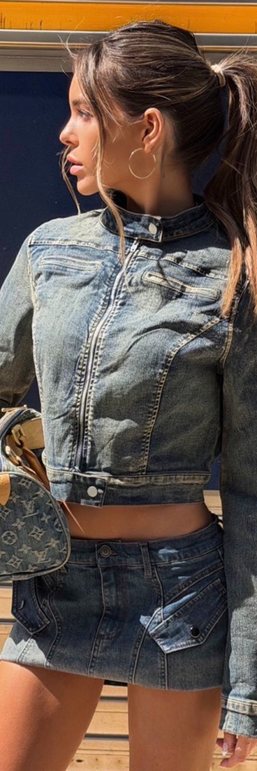 Fast Lane Cool Moto Denim Crop Jacket