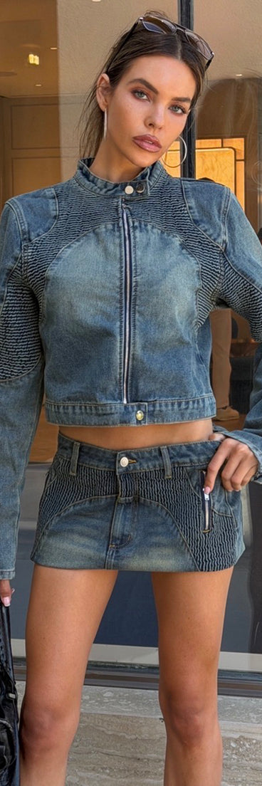 Street Mood Denim Moto Crop Jacket