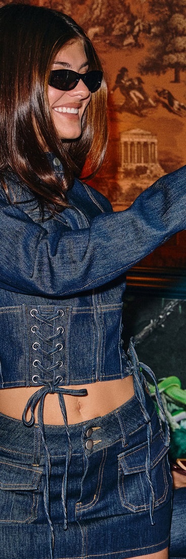 Laced In Long Sleeve Lace Up Denim Jacket