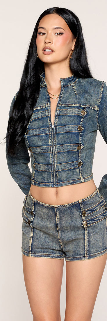 Command Attention Military Denim Jacket